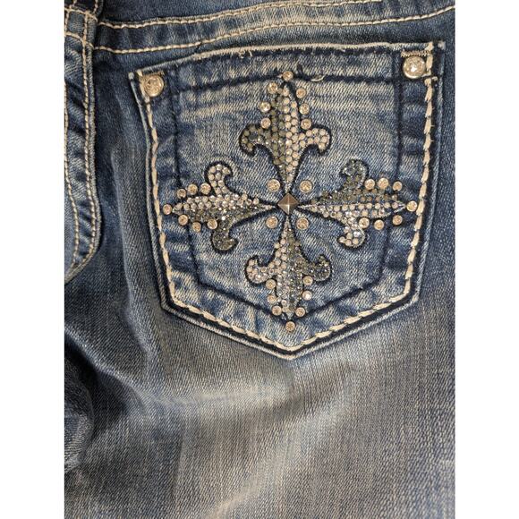 Miss Me Jeans Women's Blue Easy Bootcut Rhinestone JE5342EL Size 26 Western Logo - Picture 7 of 8